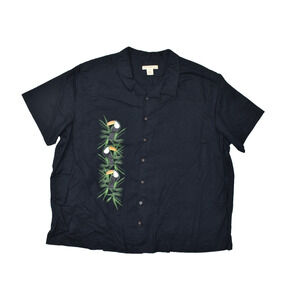 Island Passport Men's Size 3XL Black Toucan Print Short Sleeve Button Down Shirt